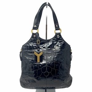 YSL Tribute Leather Croc Embossed Tote Purse